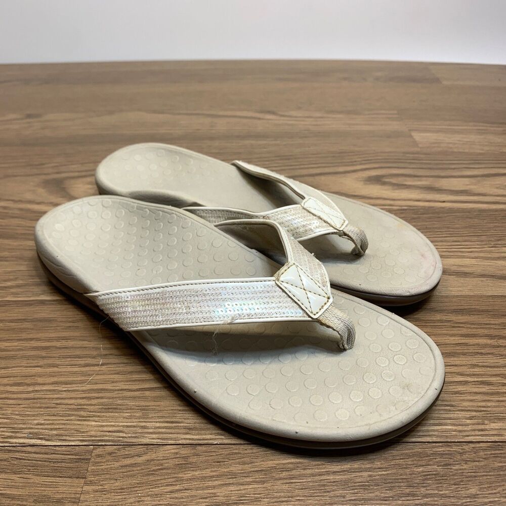 Vionic 340 Tiders Sandals Flip Flop Womens 7 Beige Sequin Thong